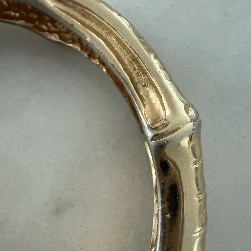Castle Cliff‎ Gold Tone Hinged Bangle Bracelet Styled Like Bamboo